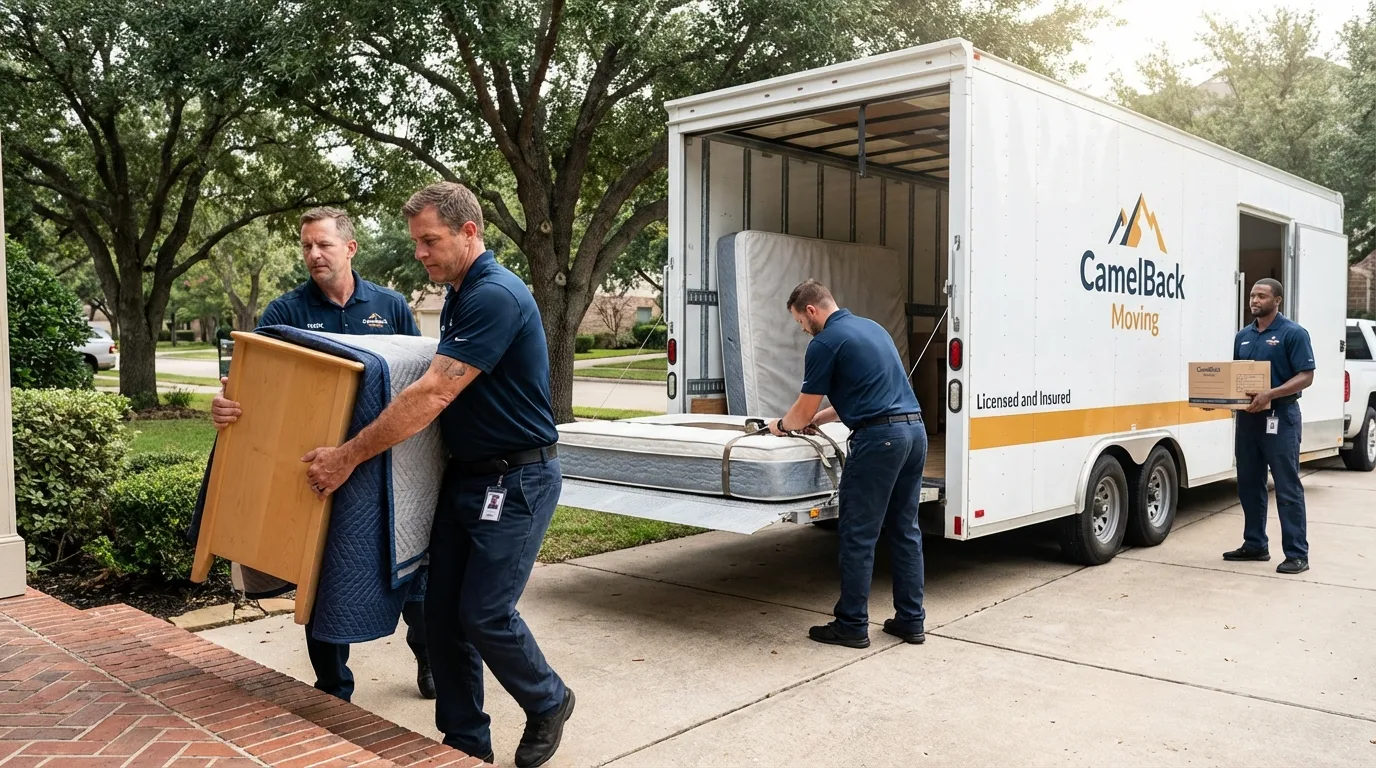 Crew loading residential truck for cross-state move from Bethany, MO